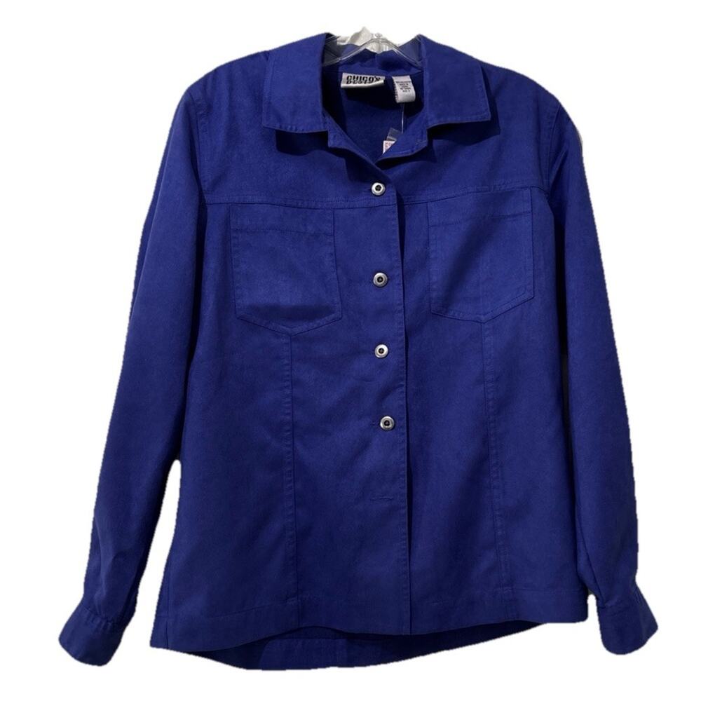 Chicos Design Vintage Royal Blue Faux Suede Button Up Shirt Size 0/S/4 Shacket